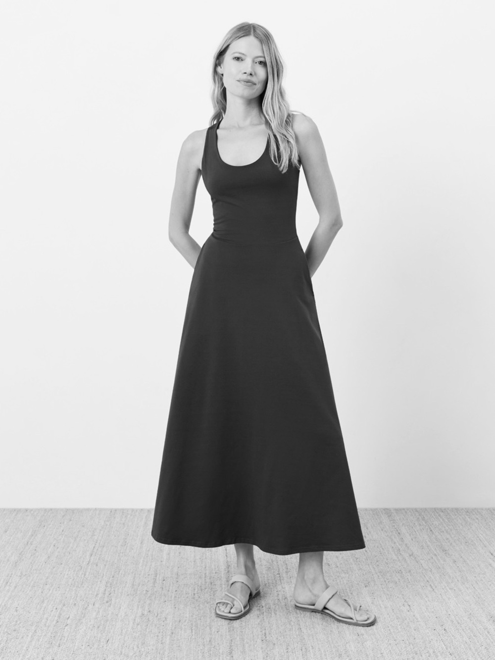 Pact Organic Fit & Flare Open Back Maxi Dress in Light Blue